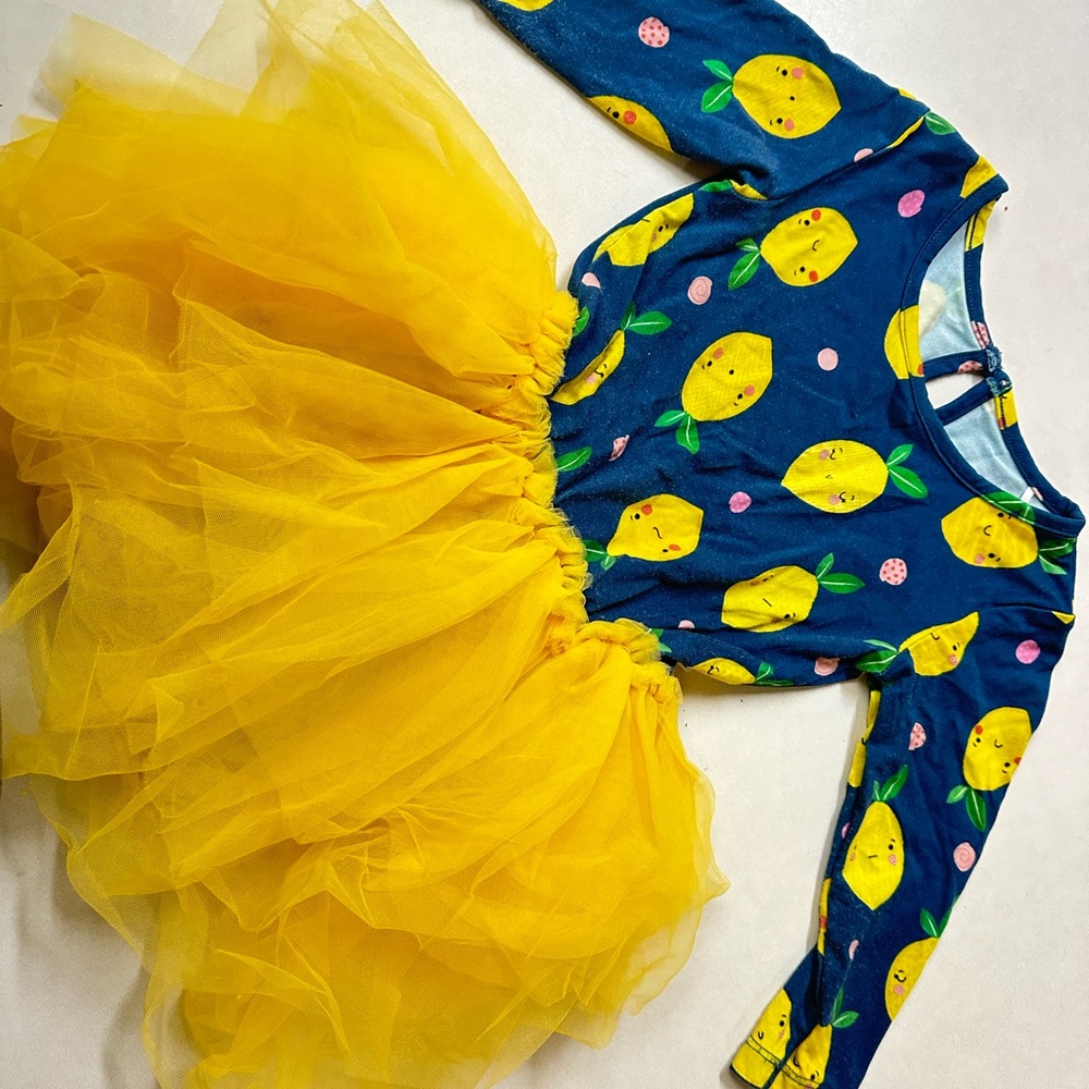 Kiki + Lulu: Lemon Print Dress with Yellow Tulle Skirt (Bamboo) 18-24m